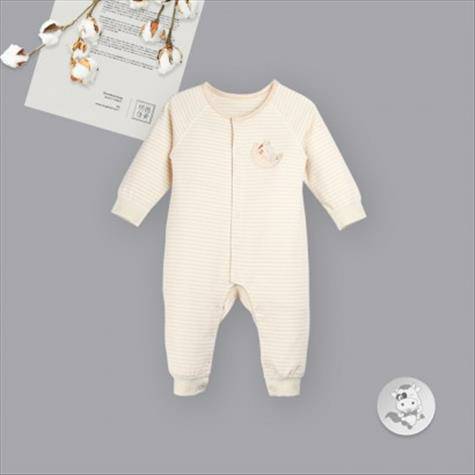 Verantwertung明徳は男女の赤ちゃんの有機彩綿連体パジャマの下着のヨーロッパ式の経典の浅いカレーの縞を担当します
