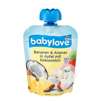Babyloveドイツ宝贝爱有机バナナパイナップルリンゴココナッツ乳果泥吸楽1歳以上*6