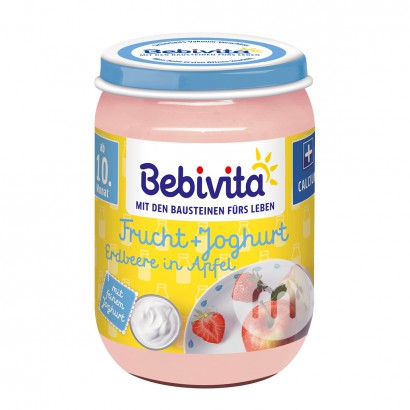 【2点】Bebivitaドイツ貝唯他オーガニックリンゴイチゴヨーグルト泥10ヶ月以上