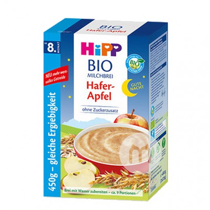 【2点】HiPPドイツ喜宝オーガニックオートミールリンゴおやすみ米粉8ヶ月以上450 g