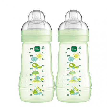 MAMオーストリアMAM投げ止めPPプラスチック広口シリカゲル哺乳瓶270 ml 2本入り0-6ヶ月