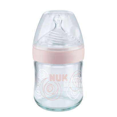 NUKドイツNUK超広口ガラス哺乳瓶シリカゲル哺乳口120 ml 0-6ヶ月ピンク