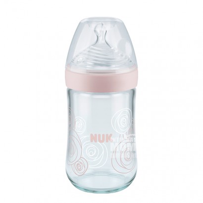 NUKドイツNUK超広口ガラス哺乳瓶シリカゲル乳口240 ml 0-6ヶ月ピンク