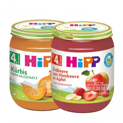 【4点入り】HiPPドイツ喜宝有機免敏カボチャ泥*2+有機イチゴ複盆リンゴ泥*2