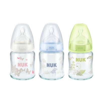 NUKドイツNUK幅のガラスの哺乳瓶のシリカゲルの乳首の120 ml 0-6ヶ月の色はランダムに出します