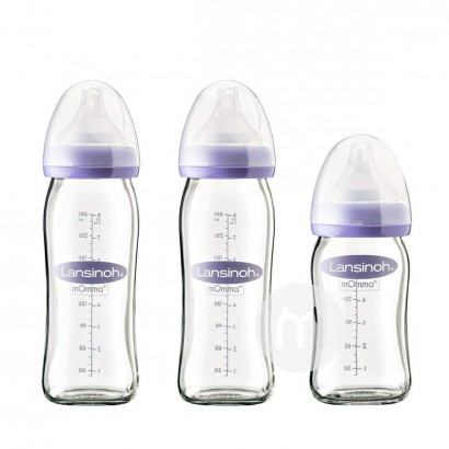 Lansinohアメリカランスノ口径膨張防止ガラス哺乳瓶3点セット