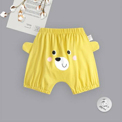 Verantwortung明徳は男女の赤ちゃんのファッションの側の耳の小さい熊のハレンの5分のPPズボンの黄色を責めます