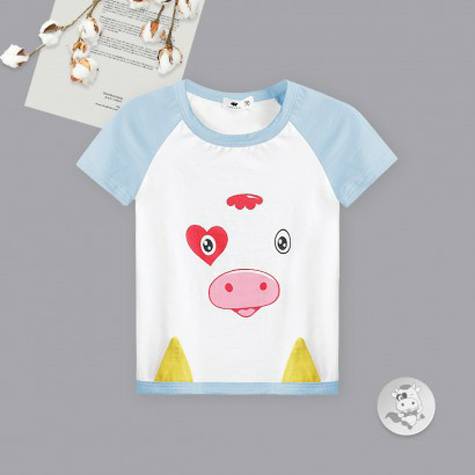 Verantwortung明徳は男女の赤ちゃんの百組の愛の子牛の夏の半袖のTシャツの青を担当します