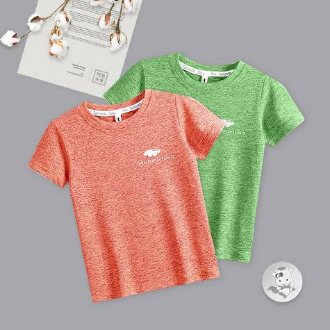 【2点】Verantwortung明徳は男女の赤ちゃんの経典の快適な通気速乾Tシャツの薄いオレンジ色+緑を担当しています