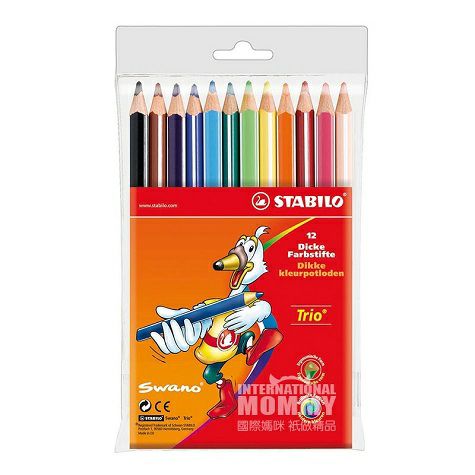 STABILOドイツ思筆楽児童三角筆棒太芯カラー鉛筆12本