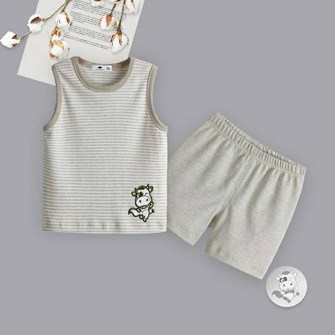 Verantwertung明徳は男女の赤ちゃんの有機彩綿の夏の薄いスーツの経典の縞のチョッキの半ズボンを担当します