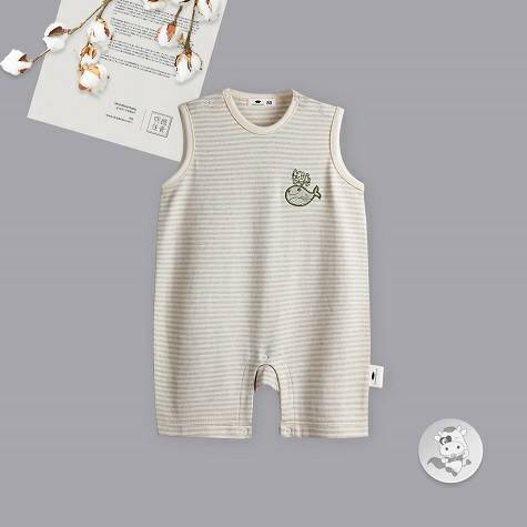 Verantwortung明徳は男女の赤ちゃんの有機彩綿の夏の薄い連体衣の経典の縞のチョッキの哈衣の登り服を担当します