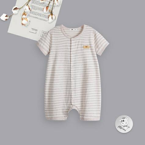 Verantwortung明徳は男女の赤ちゃんの有機彩綿の夏の薄い連体衣の経典の浅いカレーの縞の襟のハエの服を担当します