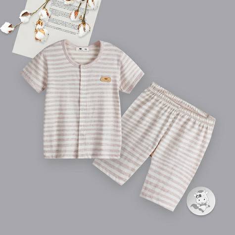 Verantwertung明徳は男女の赤ちゃんの有機彩綿の夏の薄いスーツの経典の浅いカレーの縞の襟のチョッキの半ズボンを担当します