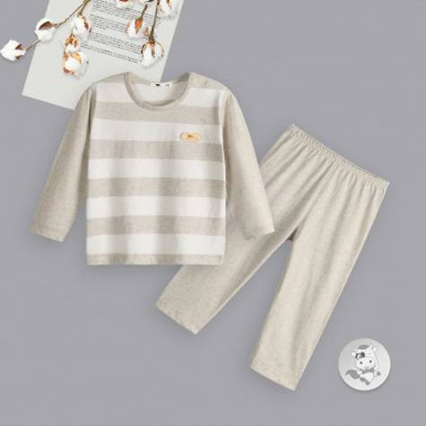 Verantwortung明徳は男女の赤ちゃんの有機彩綿の春秋のパジャマのスーツの経典の縞の長袖のズボンを担当します