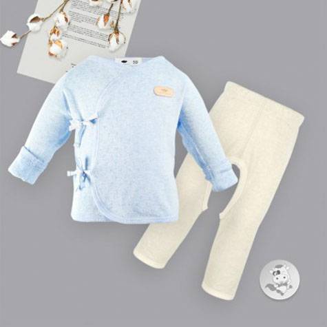 【2点】Verantwortung明徳は男女の赤ちゃんの新生児の有機彩綿のスーツを担当しています。四季の薄いネジの花の上着の青+春秋のズボンの親肌のふんどしパンツ