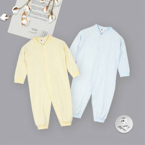 【2点】Verantwortung明徳は男女の赤ちゃんの有機綿連体パジャマの家庭服を担当しています。ヨーロッパ風の上品で純色の青+黄色です。