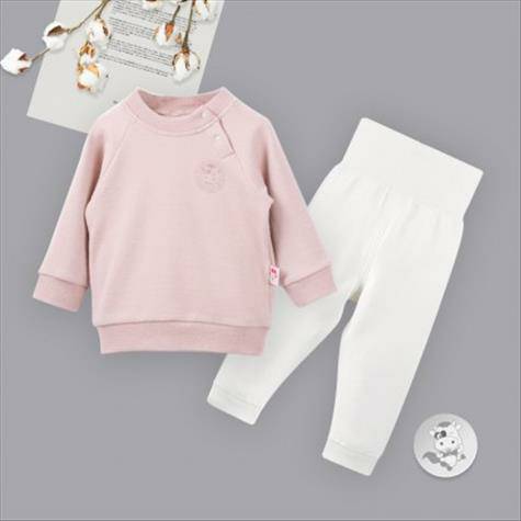 【2点】Verantwortung明徳は男女の赤ちゃんの有機綿の長袖のシャツの活力の純色のカレー色+高腰の腹を守るズボンの原白を担当しています