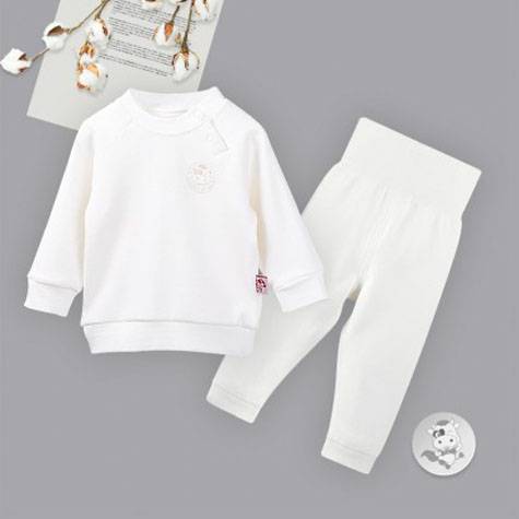 【2点】Verantwortung明徳は男女の赤ちゃんの有機綿の長袖のシャツの活力の純色の白色+高腰のズボンの原白を担当しています