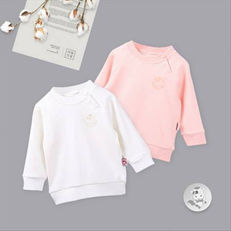 【2点】Verantwortung明徳が男女の赤ちゃんを責めるオーガニックコットン長袖シャツ活力純色ピンク+白