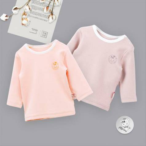 【2点】Verantwortung明徳が男女の赤ちゃんを責めるオーガニック綿の長袖のシャツ定番シンプルピンク+カレー色