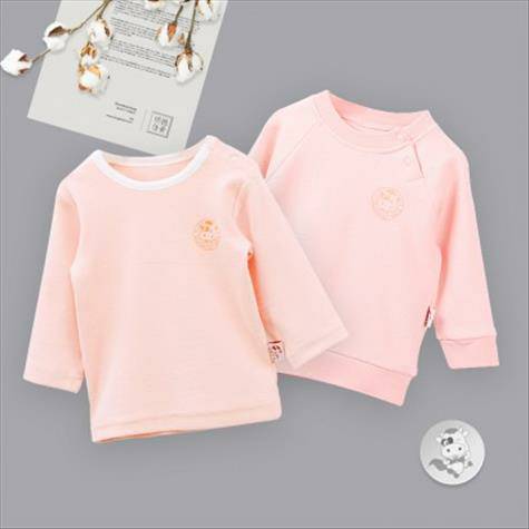 【2点】Verantwortung明徳は男女の赤ちゃんの有機綿の長袖のシャツの活力の純色+クラシックなシンプルなピンクを担当しています