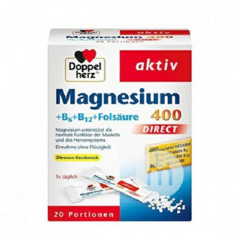 Doppelherzドイツ双心マグネシウム+ビタミンB 6+B 12+葉酸栄養顆粒20袋