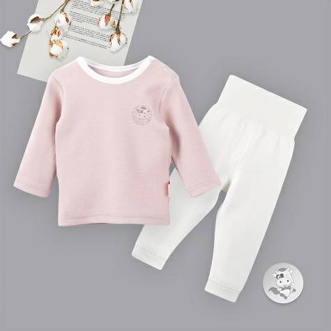 【2点】Verantwortung明徳は男女の赤ちゃんの有機綿の長袖のシャツの経典の簡潔なカレー色+高腰の腹を保護するズボンのヨーロッパ式の簡潔で純粋な色の原白を担当します